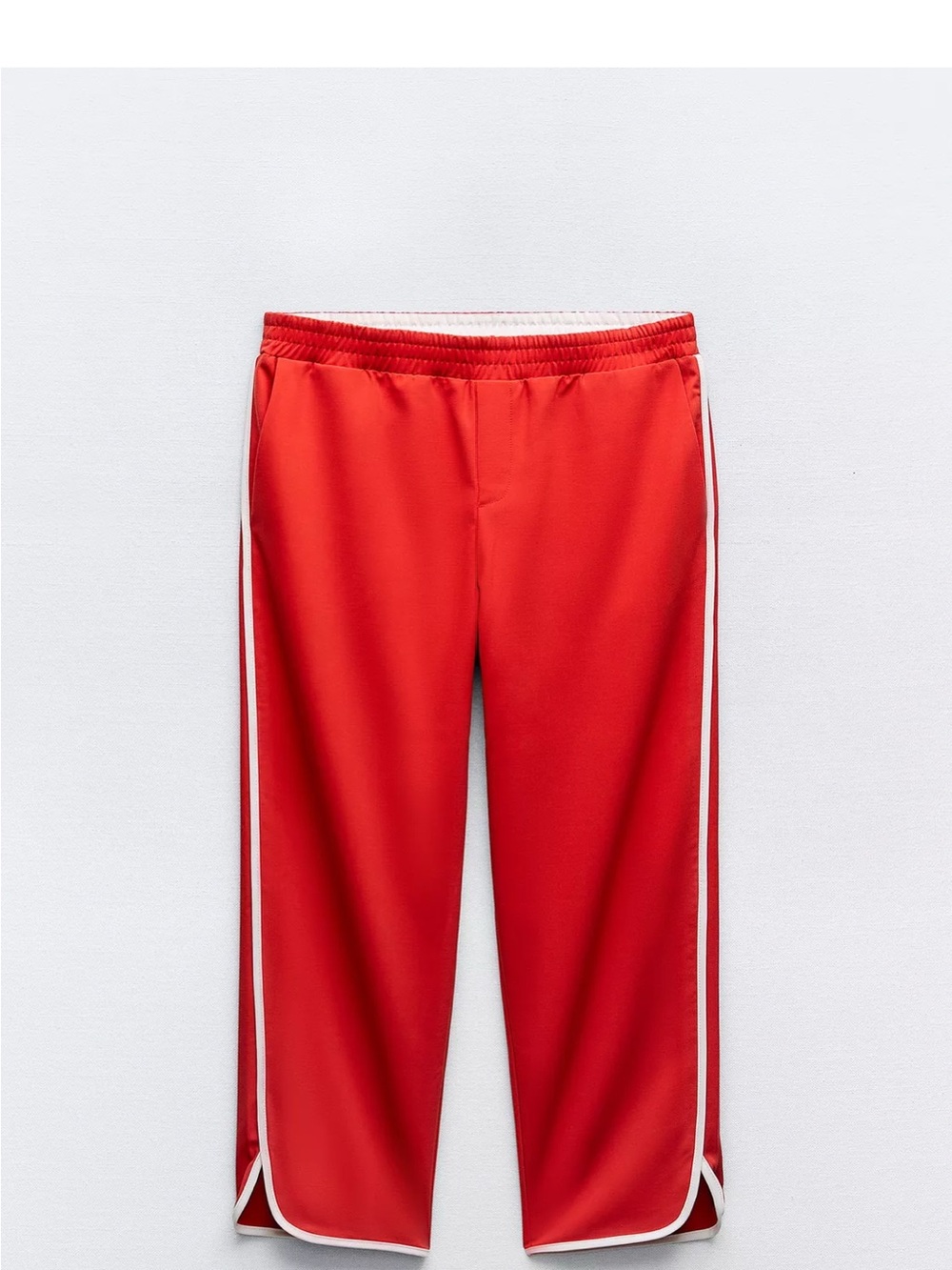 Zara Red White Stripe Cropped Track Pants Womens Size Medium Pull-On 23” Inseam